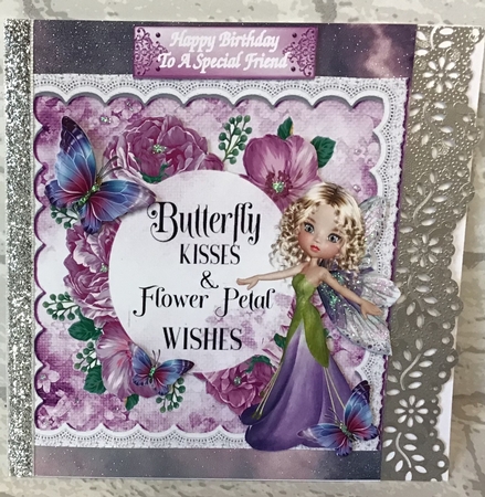 Butterflies and faerie in lilac rose frame 8x8 by Anita Henery