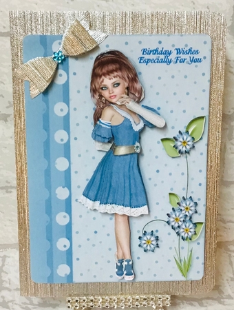 Pretty In Blue Fashion Lady Card Front & Decoupage by Anita Henery