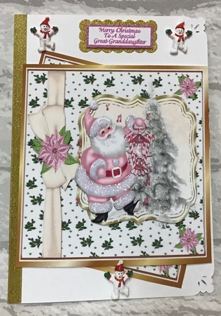 Jolly Santa in pink in holly frame 8x8 by Anita Henery