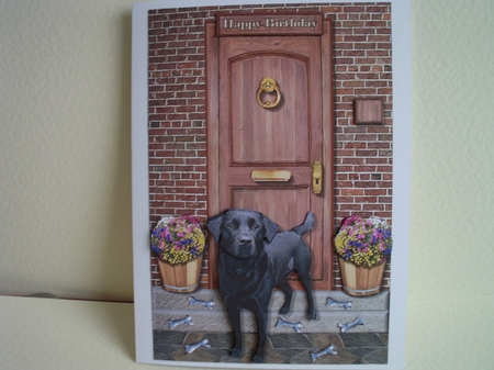 Black Labrador Door Step Scene by Ann Blackman