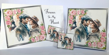  4 Lovely portrait of a romantic couples with pink roses 8x8 Mini kit by Ann Ramsell