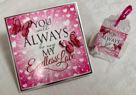 My Endless Love  with script and pink butterflies card front 8x8 by Ann Ramsell