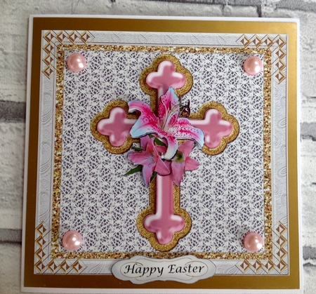 Pink & Gold Cross with stargazer lily - various sentiments by Ann Ramsell