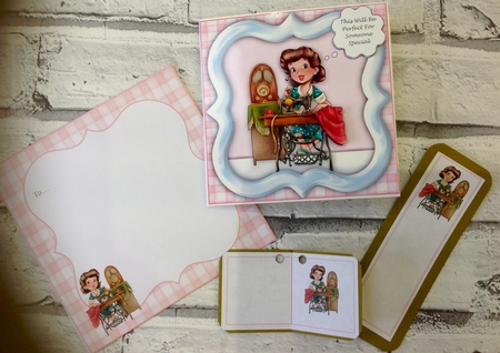 The Sewing Lady 6 x 6 Card Kit With Envelope, Insert, Bookmark,Gift Tag & Thought Bubbles by Ann Ramsell