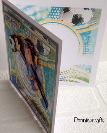 Insert for blue Football Goalie cards by Ann Ramsell