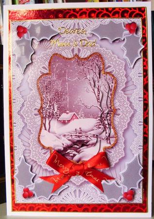 Christmas Snow Scene Lace Card Front Step by Step by Ann Ramsell