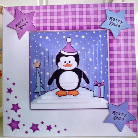 Cheeky Xmas Penguin Quick Card with Pyramage Topper by Ann Ramsell