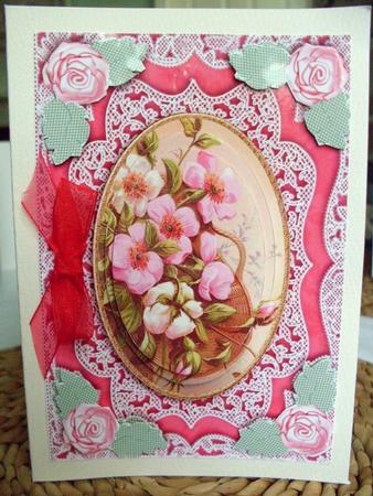Apple Blossom A5 Oval Lace Card Front Step by Step by Ann Ramsell