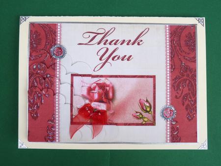 Pink Vintage Rose - Thank You - Scalloped Pyramid Card by Ann Ramsell