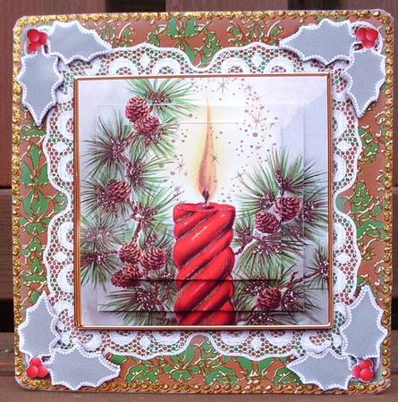 Christmas Candle 2 Lace N Damask Card Front by Ann Ramsell