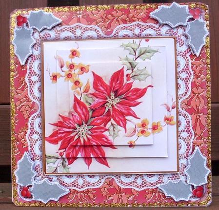 Christmas Flowers Lace N Damask Square Card Front by Ann Ramsell