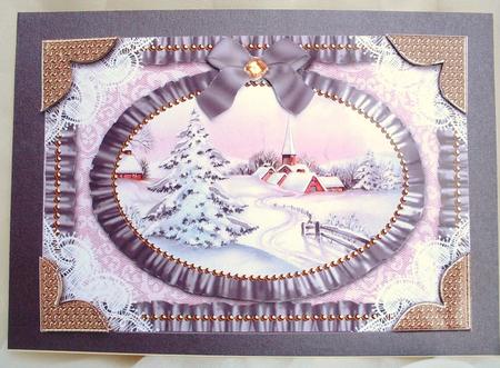Christmas Village 3 Lace N Ruffles Card Front Step by Step by Ann Ramsell