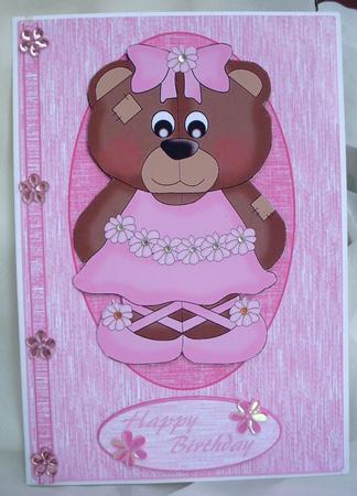 Ballerina Bear Card Front (pink) by Ann Ramsell