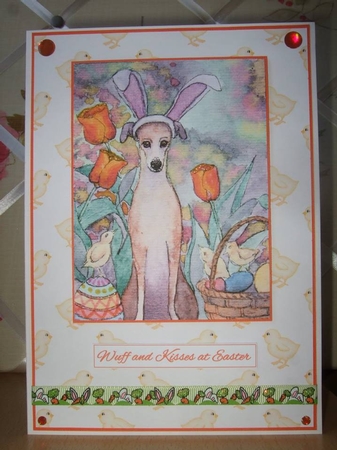 A4 Easter Whippet Dog in Bunny Rabbit Ears by Ann-Marie Lawson
