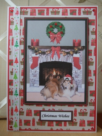 Rough Collie Christmas Fire Place Scene by Ann-Marie Lawson
