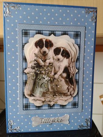 Cute Little Vintage Puppies on Blue Backing by Ann-Marie Mathiesen