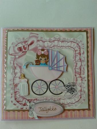 Baby Girl in Her Pram with Teddy in Frill Frame 8x8 by Ann-Marie Mathiesen