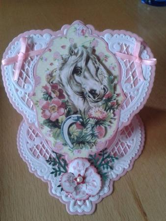 Vintage White Horse with Flowers and Bow by Ann-Marie Mathiesen
