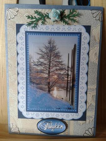 Winter View on Blue and White Backing by Ann-Marie Mathiesen