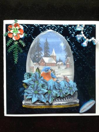 Christmas Globe Bleu Poinsettias by Ann-Marie Mathiesen