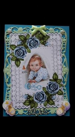Cute Baby Boy A5 Lace Card Front with Toppers by Ann-Marie Mathiesen