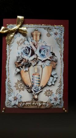 Winter Christmas Lamp with Roses and Poinsettias by Ann-Marie Mathiesen