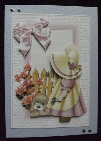 Little Girl in Cream and Dark Pink Bonnet by Ann McKenzie