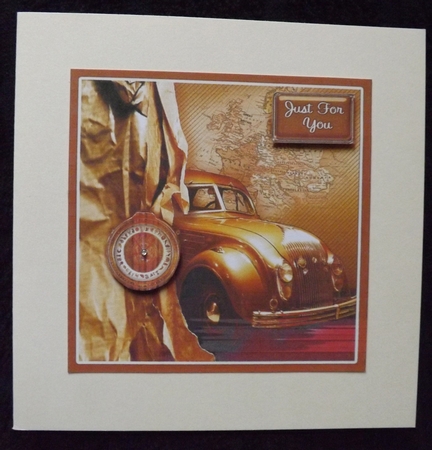 Vintage Car and Compass 8in x 8in Decoupage by Ann McKenzie