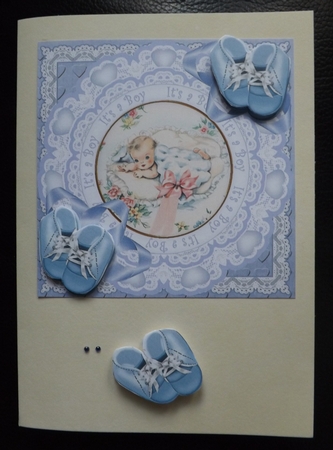 Baby Boy Its a Boy 7in Doily Decoupage Topper by Ann McKenzie