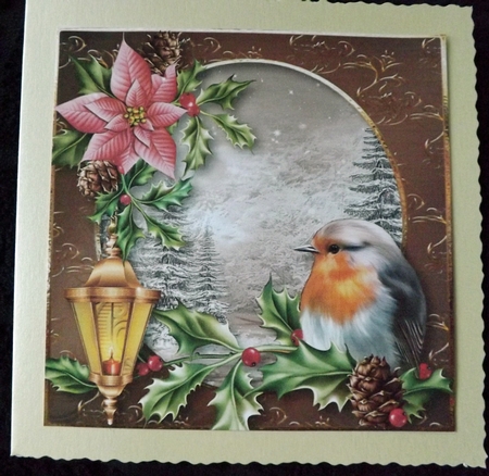 Pink Poinsettia & Robin Winter Scene by Ann McKenzie