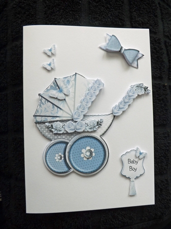 Beautiful Blue Shaped Pram Card Kit by Ann McKenzie