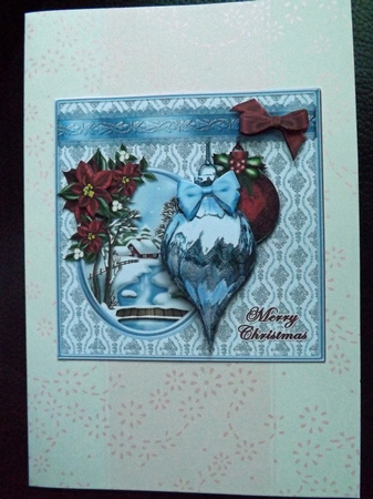 Christmas Baubles and Poinsettias Card Front by Ann McKenzie
