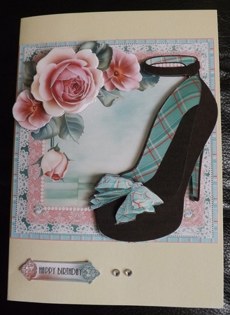 The Teal Tartan Bow Shoes Card Front Kit by Ann McKenzie