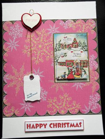 Christmas Our House to Yours Pink Scallop Edge Dl Card by Ann McKenzie