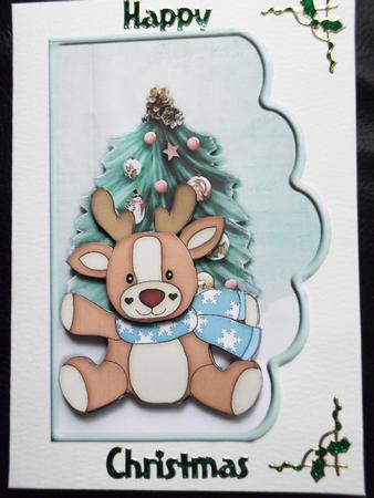 Cute Reindeer Scallop Edge Curve Card by Ann McKenzie