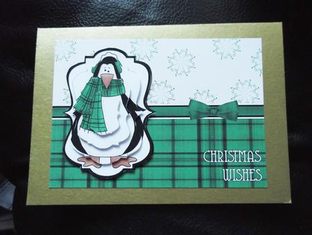 Prim Penguin Pyramage Card Front - Green by Ann McKenzie