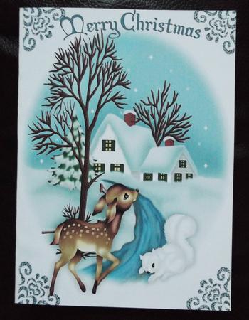 Little Deer and White Squirrel in Snow Scene A4 by Ann McKenzie