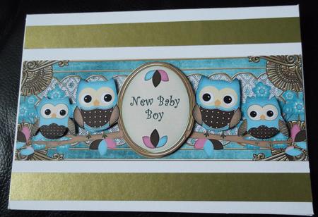 Blue Owls New Baby Boy Dl Decoupage Topper by Ann McKenzie