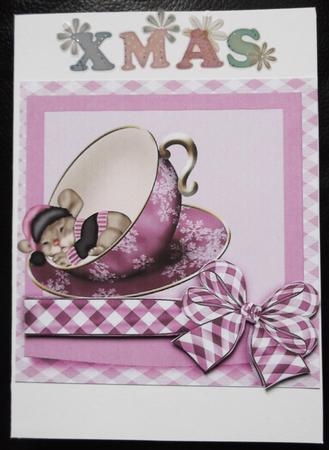 Little Mouse in a Teacup with Big Gingham Bow 8x8 by Ann McKenzie