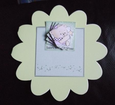 Cute Hunney Bear Rosie has a Christmas Star - No-Hole Easy Over the Edge Card & Spiral Pyramid Topper by Ann McKenzie