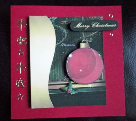Brilliant Red and Gold Bauble 5x7 by Ann McKenzie