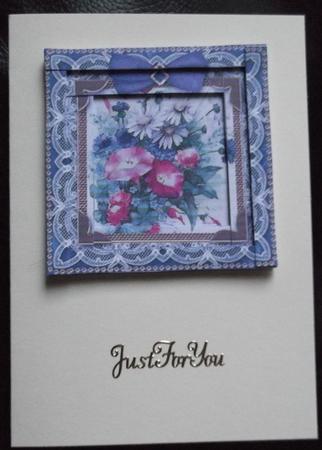 Lace Blue Cornflowers Spiral Edge Stacker Card Front by Ann McKenzie