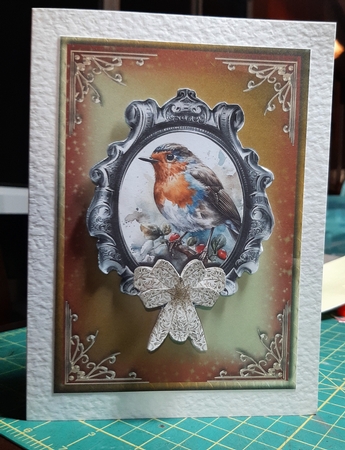 Robin Red Breast Gold Card Front with Decoupage 1 by Lorrae Nicklen