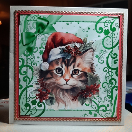 Cute Kitten In Santa Hat In Christmas Ornate 8x8 Frame by Lorrae Nicklen