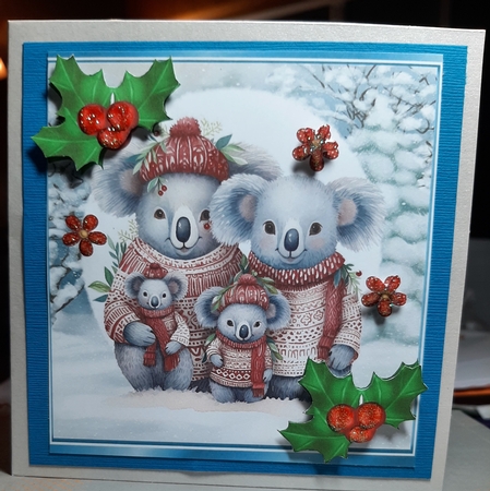 Cute Christmas Family Of Koalas  With Holly 8x8 by Lorrae Nicklen
