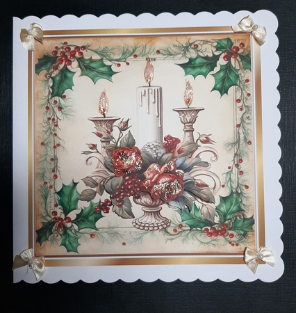Beautiful Vintage Holly & Berries 8x8 With Christmas Rose Candles by Lorrae Nicklen