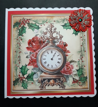 Beautiful Vintage Holly & Berries 8x8 With Christmas Rose Clock by Lorrae Nicklen