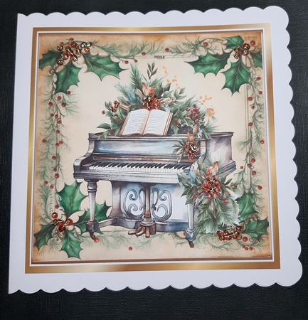 Beautiful Vintage Holly & Berries 8x8 With Christmas Rose Piano by Lorrae Nicklen