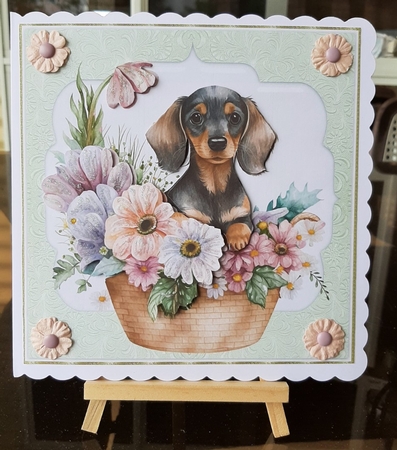 3 Green floral pup in basket card front/toppers 5 by Lorrae Nicklen