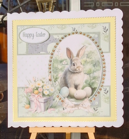 Easter Wishes 7: Easter Bunny & Eggs 8 x 8 Quick Card Front with Sentiments by Lorrae Nicklen